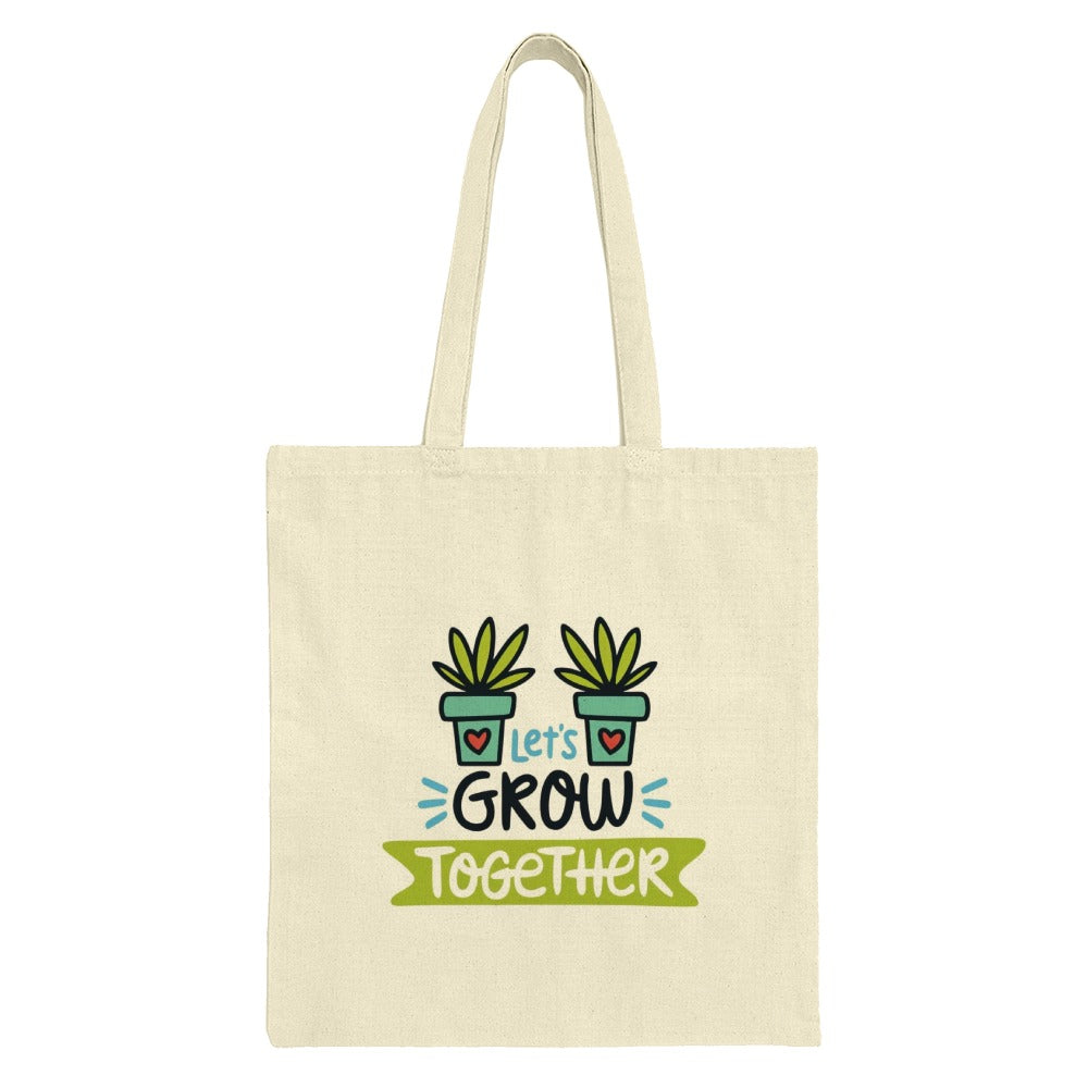 Let's Grow Together Tote Bag, Plant Lover Gift, Cute Gardening Bag, Motivational Tote, Positive Vibes Tote, Everyday Carry Bag - Tawshia