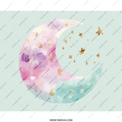Watercolor Moon Mouse Pad, Crescent Moon Desk Decor, Celestial Mousepad, Moon and Stars Office Gift, Pastel Mousepad, Galaxy Mouse Mat - Tawshia