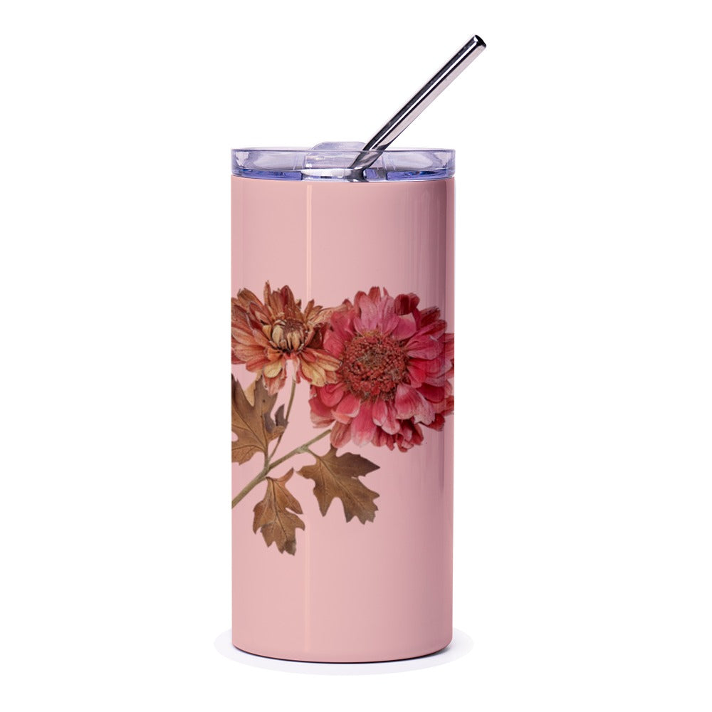Floral Tumbler, Chrysanthemum Tumbler, Flower Tumbler, Pink Tumbler, Botanical Tumbler, Drinkware, Gift for Her, Everyday Use, Stylish - Tawshia