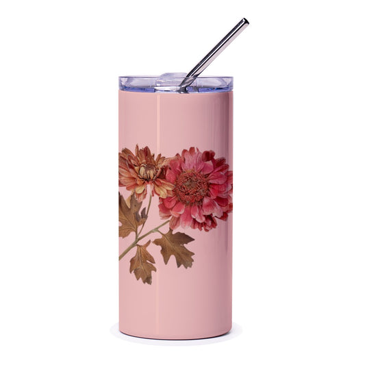 Floral Tumbler, Chrysanthemum Tumbler, Flower Tumbler, Pink Tumbler, Botanical Tumbler, Drinkware, Gift for Her, Everyday Use, Stylish - Tawshia