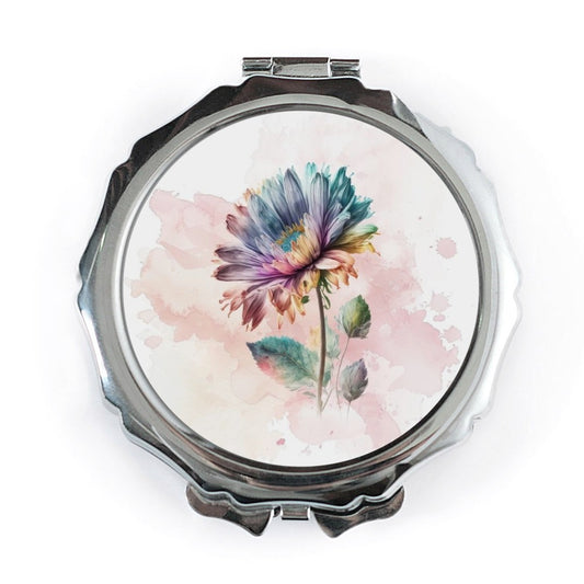 Floral Pocket Mirror, Watercolor Flower Compact Mirror, Colorful Daisy Makeup Mirror, Cosmetic Mirror, Handbag Mirror, Gift for Her - Tawshia