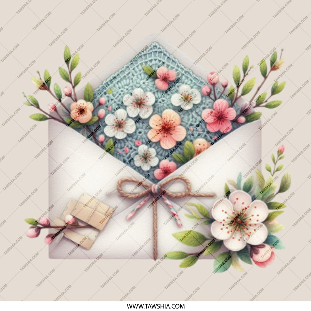 Floral Envelope Pinback, Flower Mail Badge, Cute Spring Blossom Button, Aesthetic Pastel Pin, Botanical Gift, Letter with Flowers - Tawshia