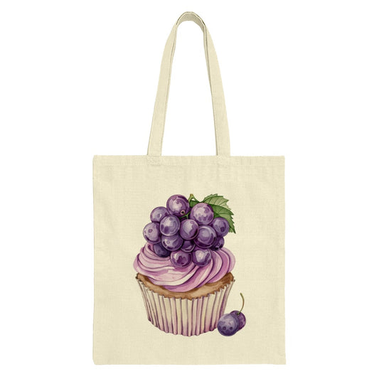 Grape Cupcake Tote Bag, Fruity Dessert Art, Unique Design Grocery Bag, Sweet Treat Illustration, Whimsical Tote, Cute Cupcake Print - Tawshia