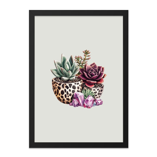 Succulent and Crystal Wall Art, Botanical Print, Modern Home Decor, Plant Lover Gift, Framed Wall Decor, Trendy Art - Tawshia