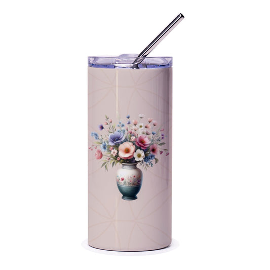 Floral Vase Tumbler, Flower Bouquet Drinkware, Elegant Floral Gift, Watercolor Floral Design, Cute Tumbler for Her, Trendy Tumbler Cup - Tawshia