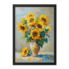 Sunflower Painting Wall Art, Floral Still Life Art, Flower Bouquet Print, Impressionist Decor, Bright Yellow Sunflowers, Framed Canvas Print - Tawshia