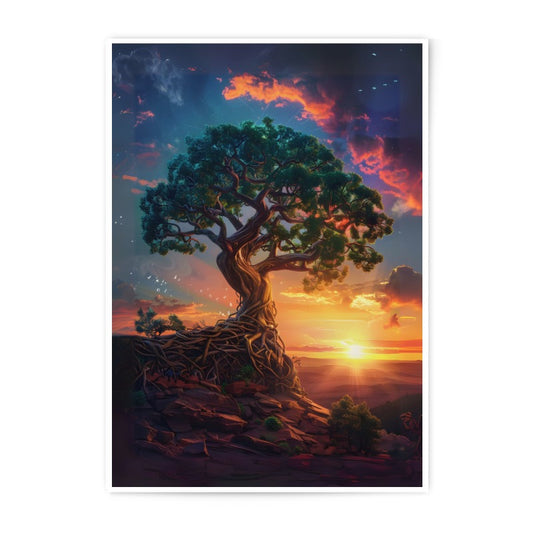 Bonsai Tree Art Photographic Print, Sunset Landscape Photo, Fantasy Tree Print, Nature Wall Decor, Dreamy Scene Photo Print, Colorful Sky - Tawshia