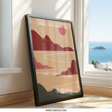 Abstract Landscape Wall Art, Geometric Mountain Print, Minimalist Desert Sun Poster, Modern Home Decor - Tawshia