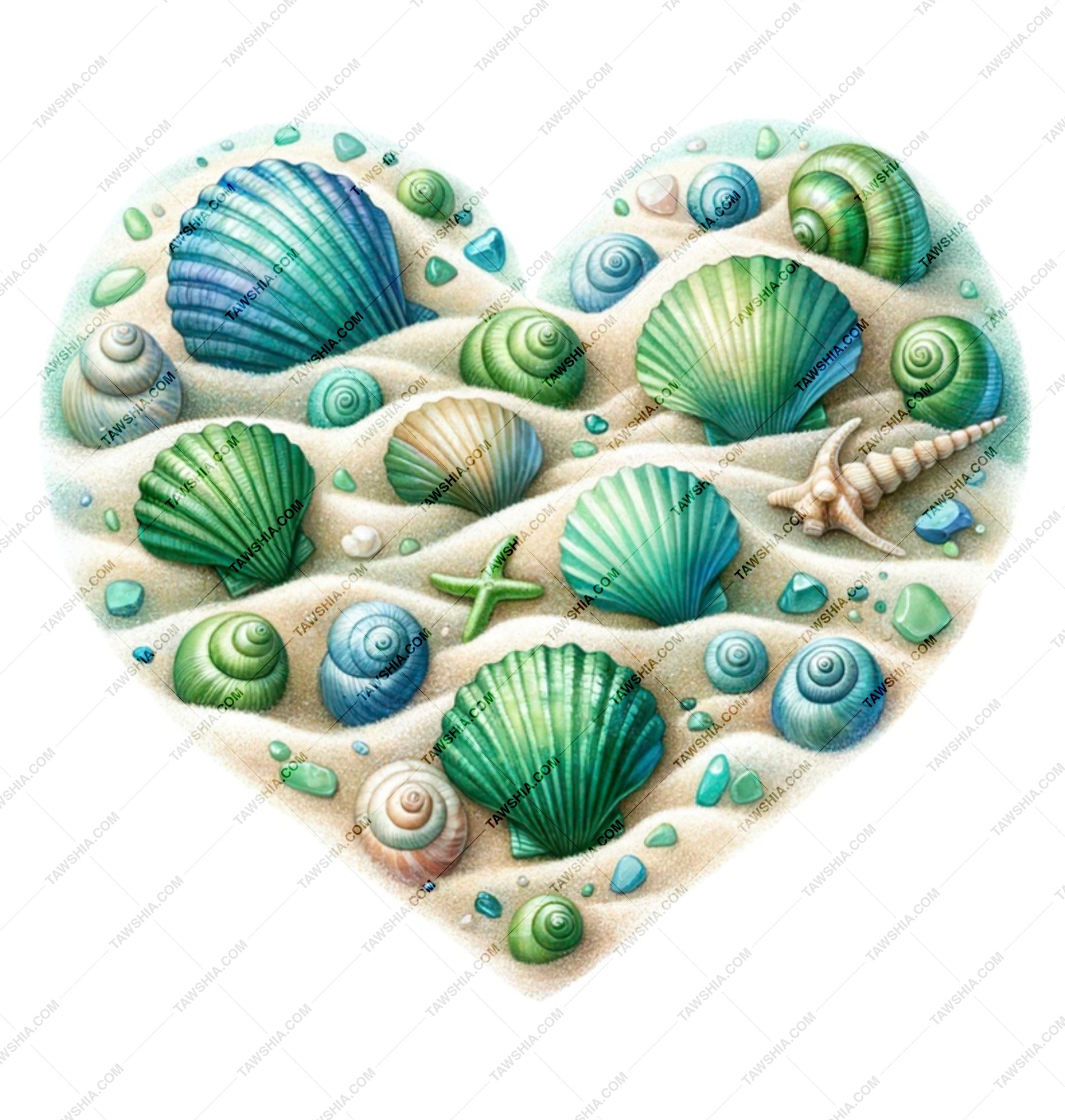 Seashells Heart Mug, Beach Lover Gift, Ocean Theme Mug, Coastal Decor, Sea Shell Art Coffee Mug, Beach House Gift, Nautical Mug - Tawshia