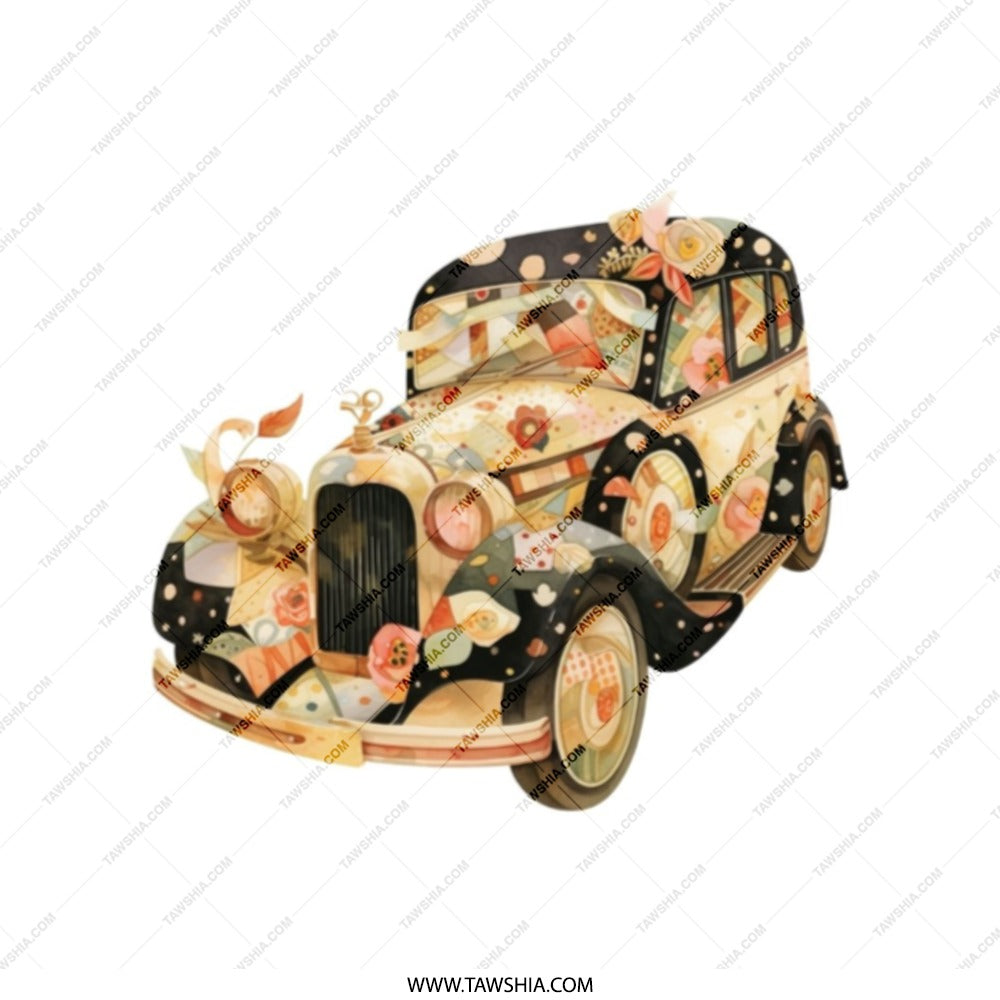 Floral Car Tote Bag, Vintage Car Design, Unique Tote Bag, Flower Art, Car Lover Gift, Stylish Tote, Everyday Bag - Tawshia