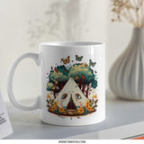Camping Mug, Butterfly Mug, Nature Lover Mug, Tent Art Mug, Adventure Mug, Outdoorsy Gift, Coffee Mug, Tea Mug, Hot Chocolate Mug, Unique - Tawshia