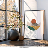 Abstract Mountain Wall Art, Minimalist Landscape Print, Boho Sunrise Poster, Modern Geometric Artwork, Earth Tone Decor - Tawshia