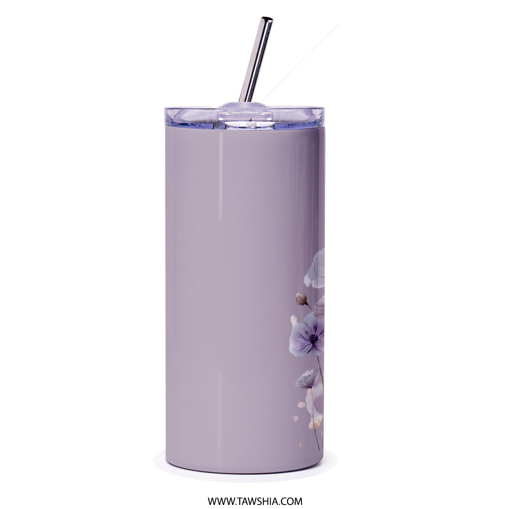 Lavender Floral Tumbler, Flower Tumbler with Straw, Botanical Tumbler, Purple Flower Gifts, Gift for Her, Elegant Tumbler, Drinkware - Tawshia