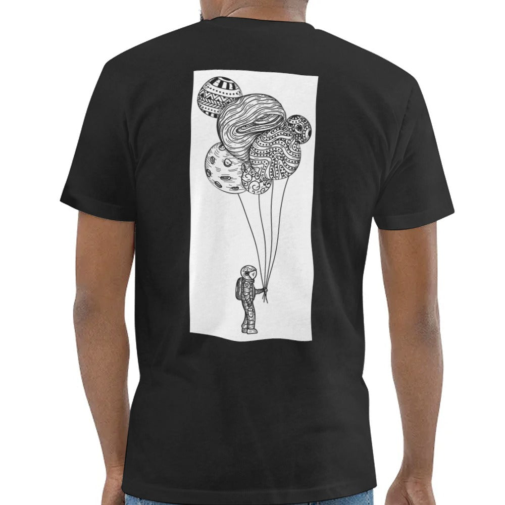 Astronaut Holding Patterned Balloons Design T-shirt