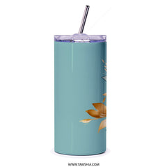 Floral Tumbler, Teal and Gold Flowers Tumbler, Watercolor Flower Tumbler, Floral Design, Gifts for Her, Stylish Tumblers, Travel Tumbler - Tawshia