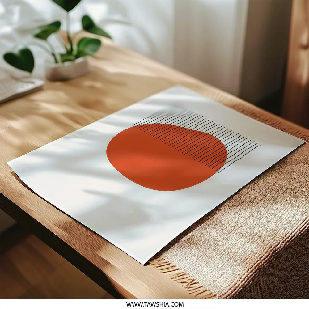 Minimalist Photographic Print, Modern Wall Art, Abstract Geometric Art Print, Burnt Orange Circle, Line Art, Home Decor, Art for Living Room - Tawshia
