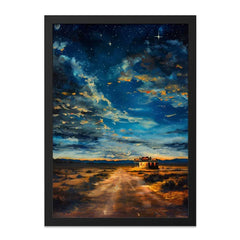 Night Sky Wall Art, Desert Landscape, Starry Night Print, Southwest Decor, Roadside Diner Painting, Landscape Art, Wall Decor - Tawshia