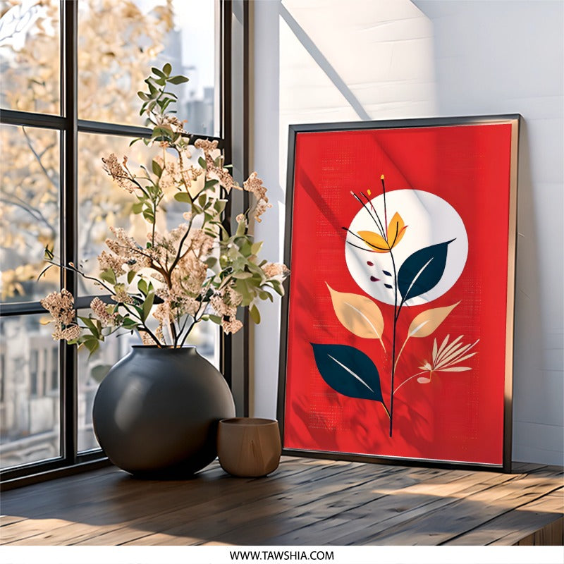 Abstract Floral Wall Art, Red Botanical Print, Modern Art Poster, Flower Wall Decor, Home Decor Art, Contemporary Wall Art (138 characters) - Tawshia