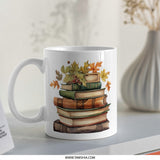 Autumn Books Mug, Fall Reading Mug, Book Lover Gift, Library Mug, Reader Gift, Cozy Mug, Gift for Teacher, Fall Decor Mug - Tawshia
