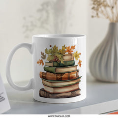Autumn Books Mug, Fall Reading Mug, Book Lover Gift, Library Mug, Reader Gift, Cozy Mug, Gift for Teacher, Fall Decor Mug - Tawshia
