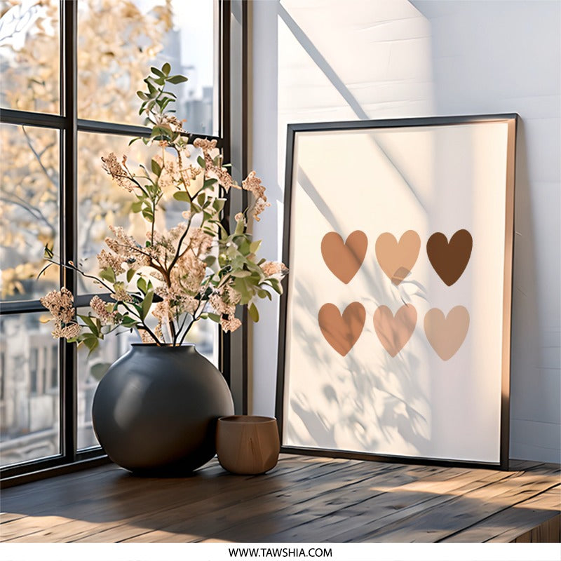 Minimalist Hearts Wall Art, Boho Decor, Neutral Tones, Love Art Print, Gallery Wall, Modern Home Decor, Abstract Art Print, Simple Wall - Tawshia