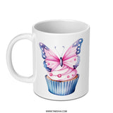 Butterfly Cupcake Mug, Watercolor Art Mug, Whimsical Mug, Cute Coffee Mug, Unique Gift Idea, Cupcake Lover Mug - Tawshia