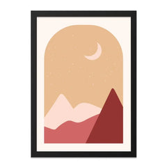 Minimalist Mountain Wall Art, Boho Crescent Moon Print, Modern Landscape Poster, Abstract Desert Art, Scandinavian Wall Decor, Home Decor - Tawshia