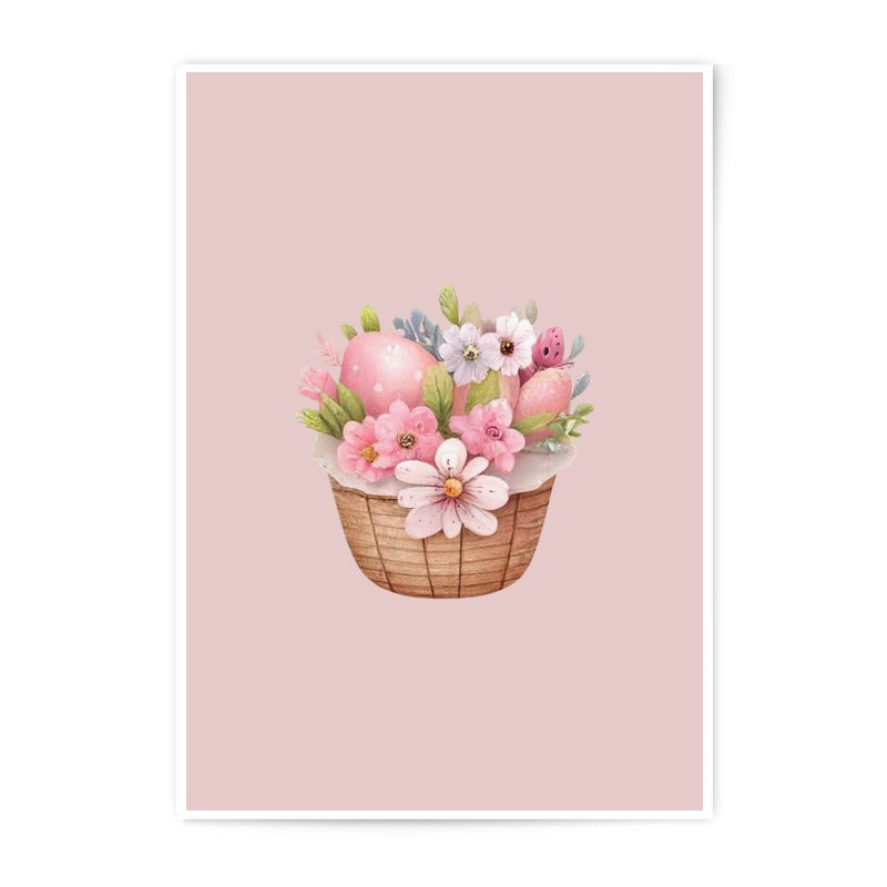 Easter Basket Photographic Prints, Floral Easter Decor, Pink Easter Eggs, Spring Flowers, Easter Wall Art, Easter Gift Idea - Tawshia