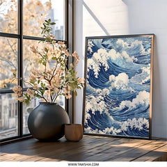 Japanese Wave Art Wall Decor, Ocean Art Print, Seascape Wall Art, Coastal Wall Art, Blue Wave Print, Nautical Decor - Tawshia