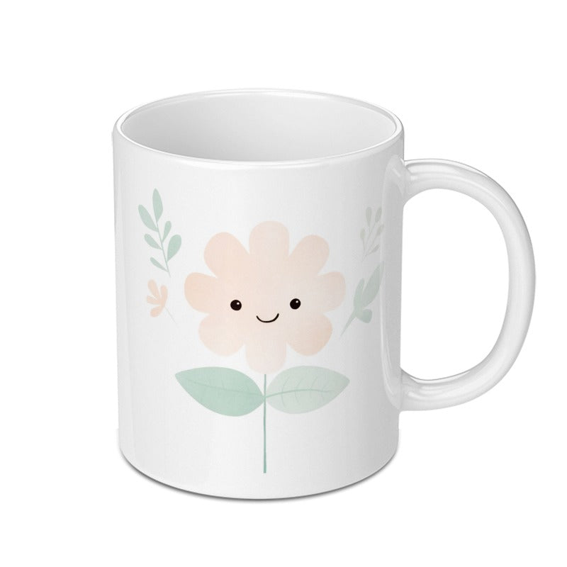 Cute Flower Mug, Floral Design Mug, Happy Face Mug, Gift Mug, Coffee Mug, Tea Mug, Whimsical Mug, Botanical Mug, Office Mug, Home Decor Mug - Tawshia