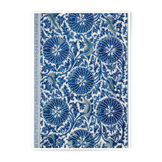 Blue Floral Photographic Print, Oriental Design, Traditional Pattern Art, Asian Decor, Elegant Wall Art, Home Decor, Fine Art Print - Tawshia