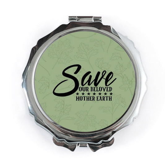 Save Mother Earth Pocket Mirror, Environmental Gift, Eco Friendly Mirror, Green Leaves Design, Nature Lover Gift, Small Mirror for Purse - Tawshia