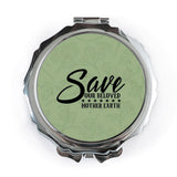 Save Mother Earth Pocket Mirror, Environmental Gift, Eco Friendly Mirror, Green Leaves Design, Nature Lover Gift, Small Mirror for Purse - Tawshia