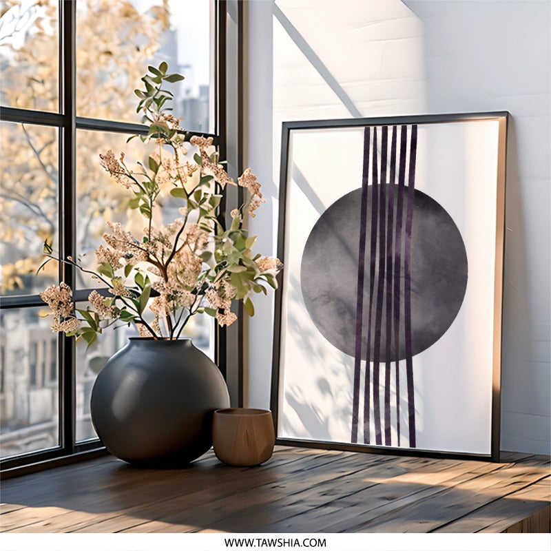 Minimalist Wall Art, Abstract Circle Print, Geometric Lines Art, Modern Home Decor, Contemporary Wall Hanging - Tawshia