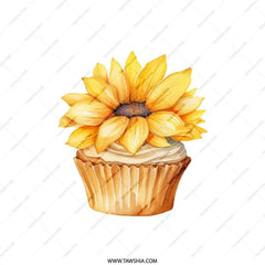 Sunflower Cupcake Pillow, Floral Baking Decor, Yellow Flower Pillow, Sweet Treat Accent, Whimsical Home Decor, Novelty Sofa Pillow - Tawshia