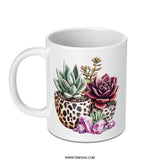 Succulent Coffee Mug, Crystal Mug, Plant Lover Gift, Unique Mug for Plant Lovers, Decorative Mug, Aesthetic Mug, Giraffe Print Mug - Tawshia