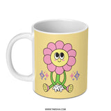 Cute Flower Power Mug, Retro Groovy Coffee Cup, Smiling Flower Cartoon Mug, Positive Vibes Mug, Funky Floral Gift Idea, Unique Mug - Tawshia