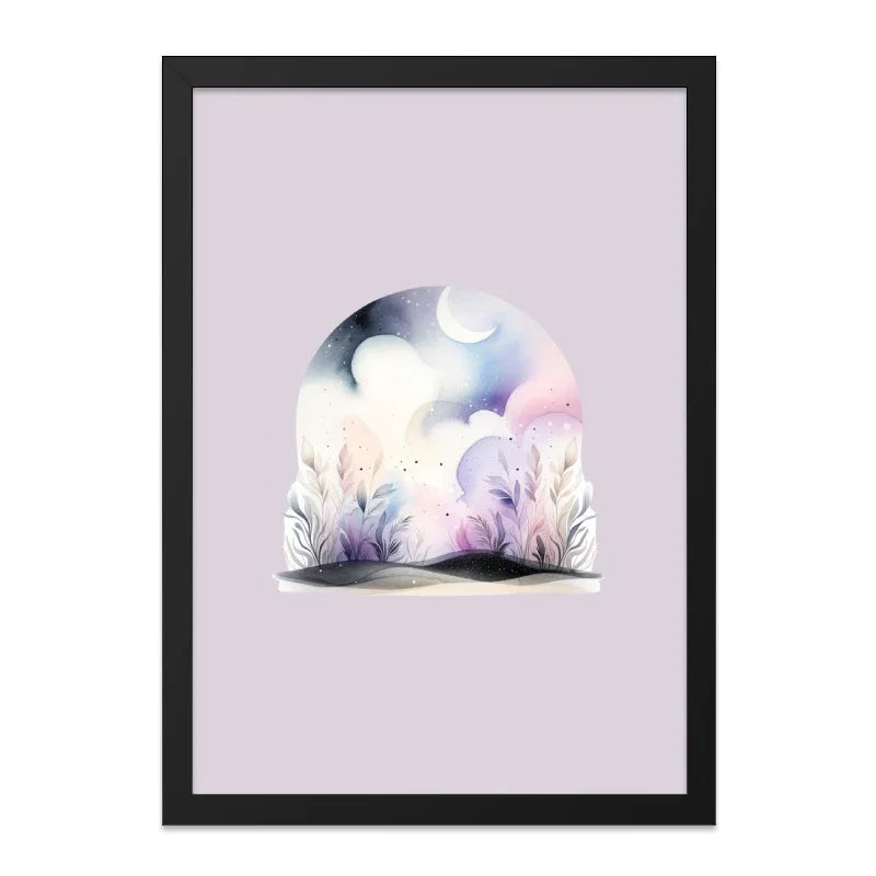 Dreamy Nightscape Wall Art, Watercolor Moon Art Print, Celestial Landscape, Bohemian Decor, Fantasy Scenery, Whimsical Art, Calming Nursery - Tawshia