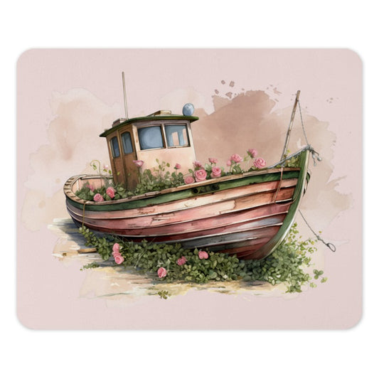 Floral Boat Mouse Pad, Watercolor Design, Pink Roses, Unique Computer Accessory, Desk Decor, Cute Gift Idea, Artistic Mouse Pad - Tawshia