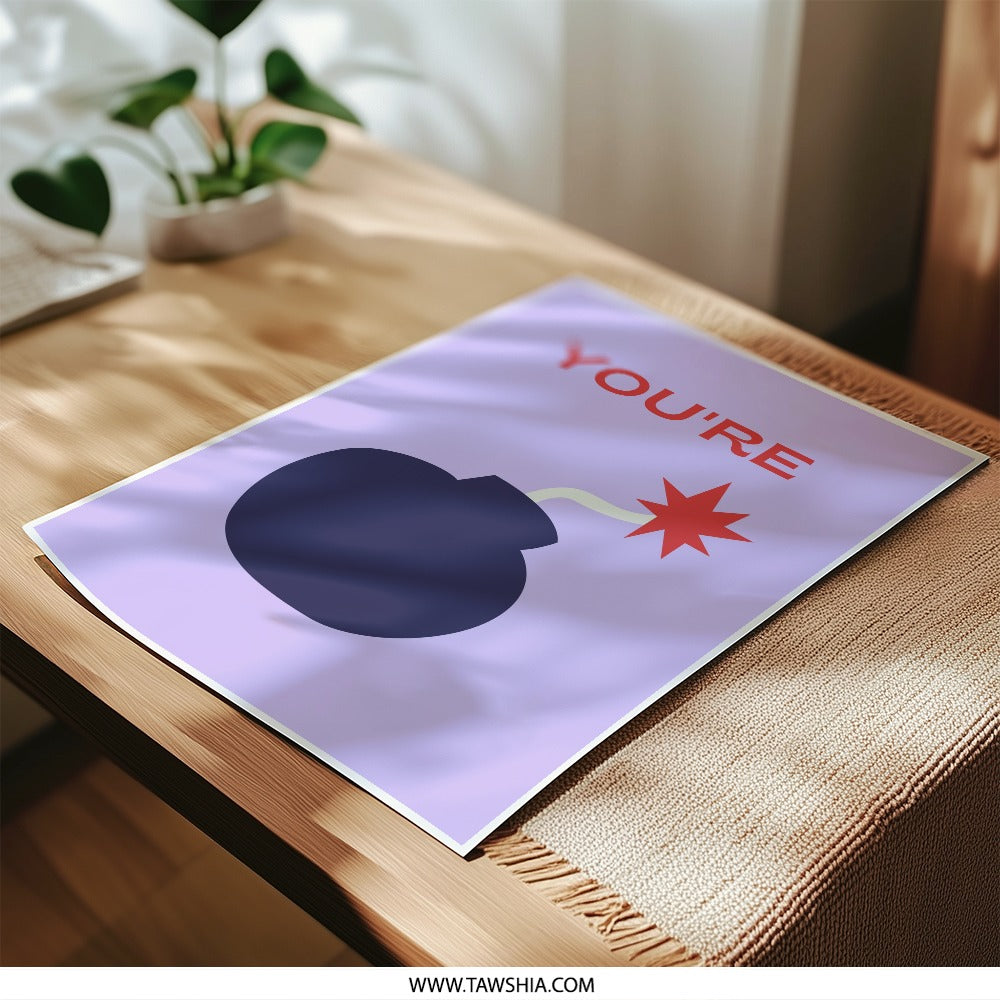 You're The Bomb Photographic Print, Pun Art Print, Minimalist Wall Art, Funny Gift, Explosive Decor, Quirky Home Decor, Fun Art Print - Tawshia
