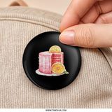 Pink Cake Pinback Button, Orange Slice Topping Button, Cute Cake Badge, Foodie Button, Sweet Treat Pin, Cake Lover Gift, Baking Button - Tawshia