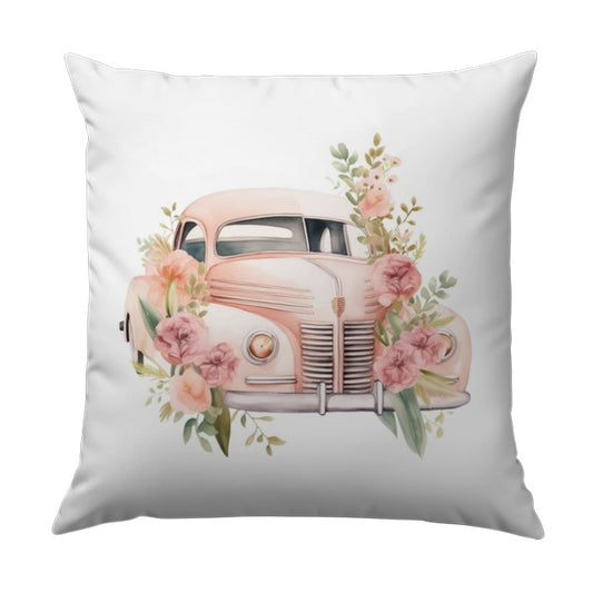 Vintage Car Pillow, Floral Truck Pillow, Pink Car Pillow, Flower Decorated Vehicle, Home Decor Pillow, Stylish Car Design Cushion - Tawshia
