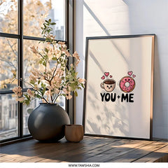 You and Me Art Print, Coffee and Donut Wall Art, Kawaii Food Art, Cute Home Decor, Sweet Treat Art, Friendship Gift, Love Wall Art - Tawshia
