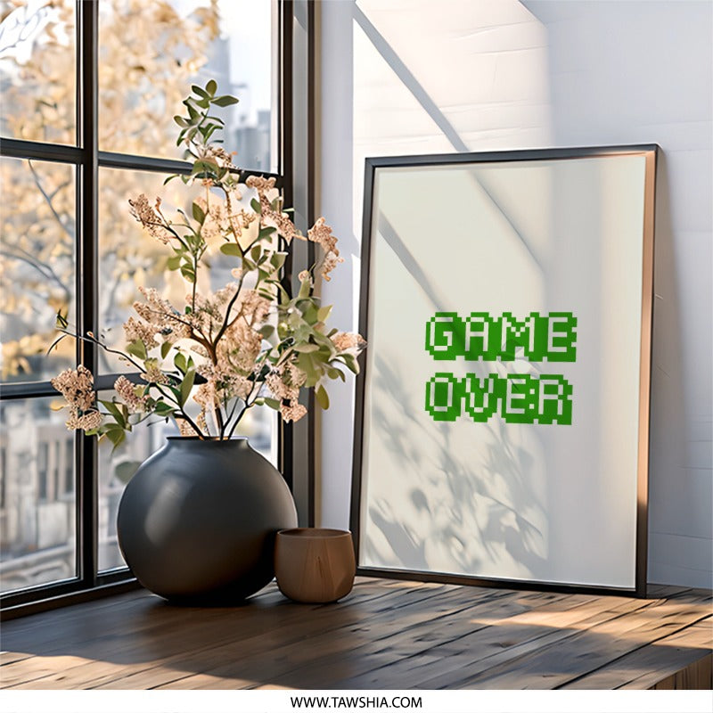 Game Over Wall Art, Pixel Art Print, Retro Gaming Decor, 8 bit Art, Gamer Gift, Geeky Wall Decor, Video Game Art Print - Tawshia