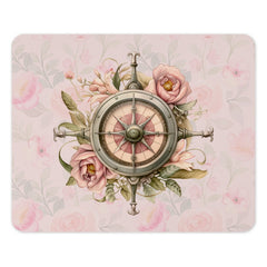 Compass Rose Mouse Pad, Floral Mousepad, Pink Flower Mouse Pad, Office Decor, Gaming Mousepad, Gift for Her - Tawshia