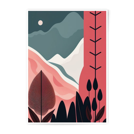 Abstract Landscape Photographic Print, Minimalist Wall Art, Modern Nature Scenery, Geometric Mountains, Botanical Decor, Earth Tones - Tawshia