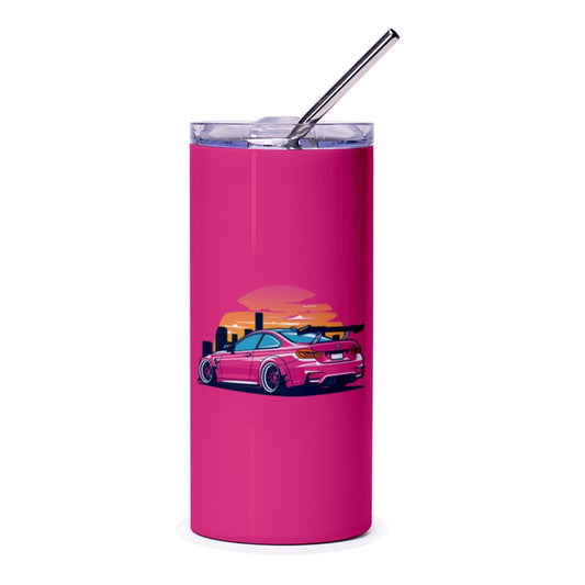 Pink Car Tumbler, Retro Sunset, Automotive Gift, Cartoon Style, Sports Car, Racing Car, Enthusiast Gift, Travel Mug, Hot or Cold Drinks - Tawshia