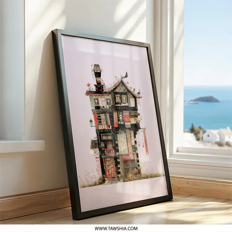 Quirky House Wall Art, Unique Building Print, Whimsical Home Decor, Eclectic Art, Colorful House, Fantasy Architecture Art - Tawshia