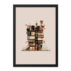 Quirky House Wall Art, Whimsical Home Decor, Colorful Building Print, Unique Architecture Poster, Playful House Illustration - Tawshia