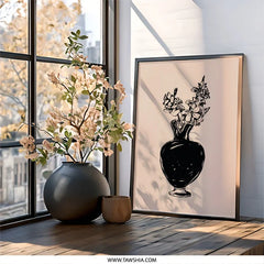 Black Vase Wall Art, Flower Sketch Print, Minimalist Home Decor, Floral Drawing, Botanical Art, Modern Wall Decor, Aesthetic Art Print - Tawshia